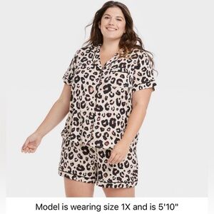Stars above Soft Notch-Collar Pajama Set in light beige/leopard print in 1XL